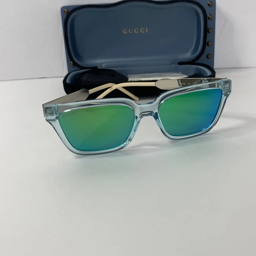 Gucci GG0975S 003 Men’s Translucent Square Sunglasses in Light Blue
